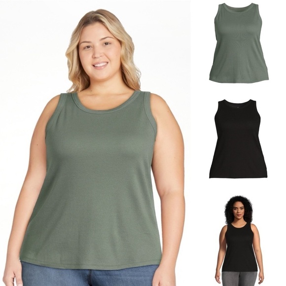 NWT Terra & Sky Women’s 1X Plus Size High Neck Rib Layering Tank, 2-Pack - Picture 1 of 13
